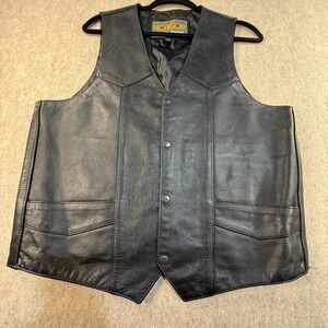 Unik Leather Apparel Mens Biker Motorcycle Vest Black Snap Front Size 44